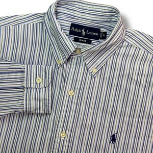 Ralph Lauren Button Down Men Medium Blue White Striped Blake Relaxed Fit Shirt